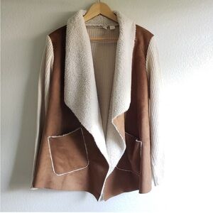 Anthropologie Women's Moth Sherpa Faux Suede Moto Sweater Jacket
